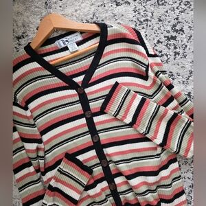 Vintage 90s Norton Studio Ribbed Cardigan Sweater Striped Womns M Cotton Actylic